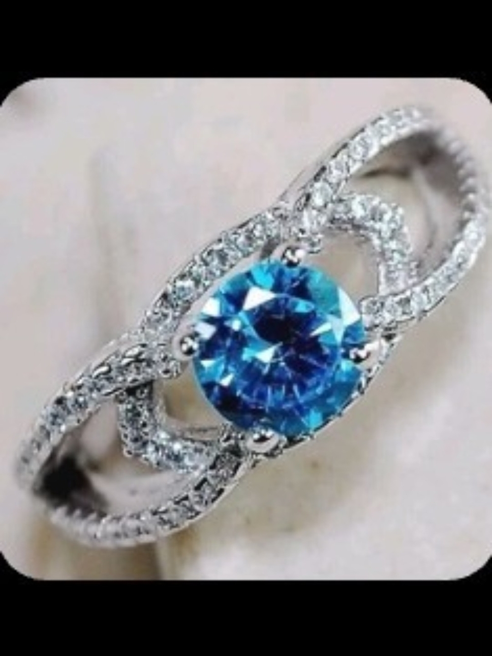 2CT Aquamarine & White Topaz SS925 Cocktail Ring 7.5